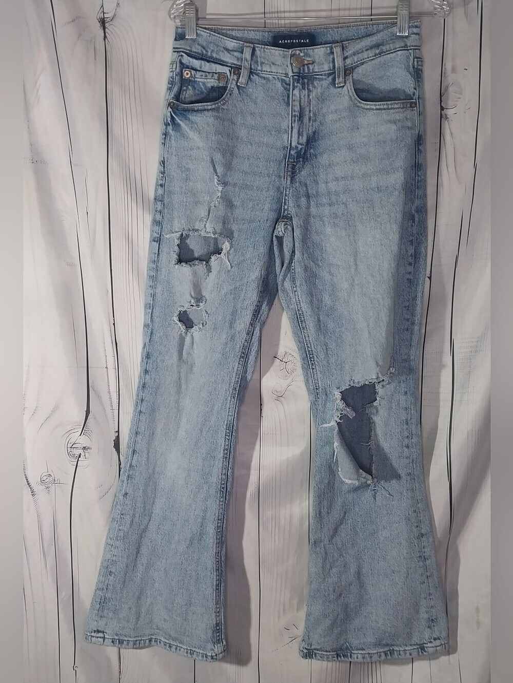 Aeropostale Light Blue Thrashed High-Rise Y2K Festival Flare Jeans